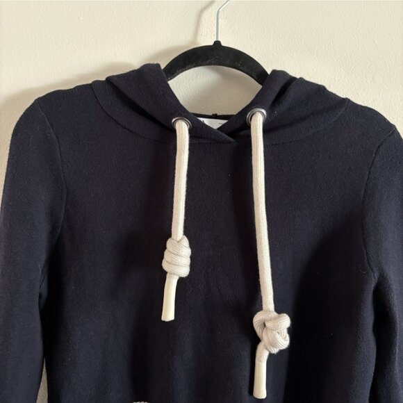 Zara Women M Navy Blue Striped Knit Nautical Cropped Pullover Hoodie Sweater - Picture 4 of 8